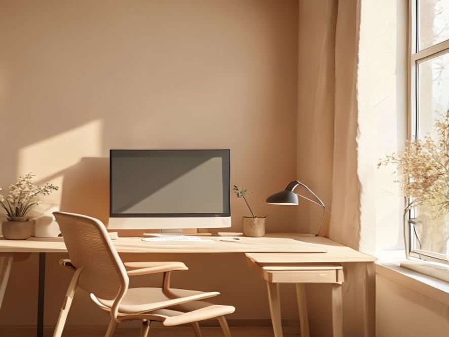 Ergonomisch ingerichte werkplek met bureau en bureaustoel